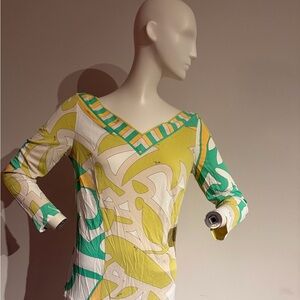 Emilio Pucci Green and Cream Abstract Top